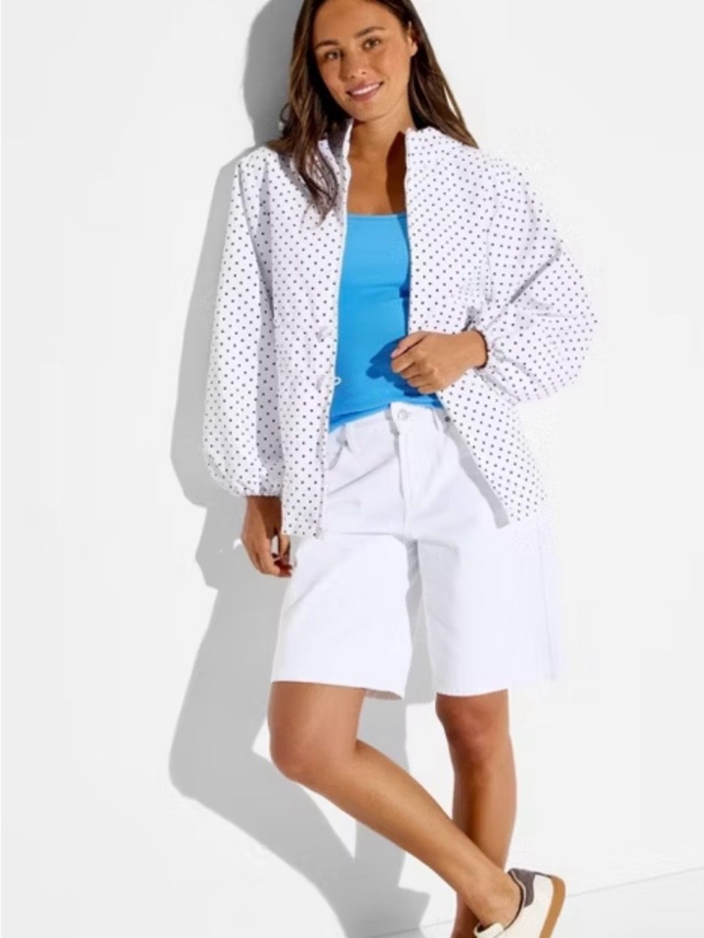 Jacket - White Polka Dot Bomber Jacket